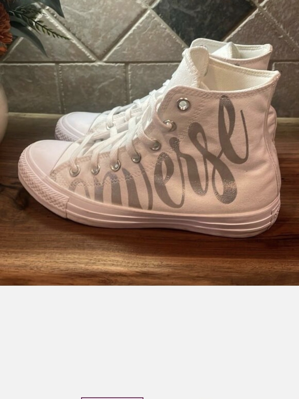Converse White High-Top Sneakers with Silver Script